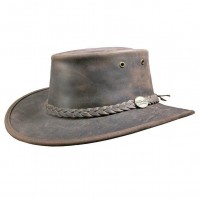 Barmah Bronco Hats. 1060. Brown Leather. Fold Down With Bag